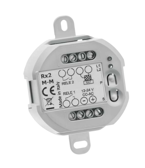Ricevitore Universale Multifrequenza RX2 MFM, 2 Canali, 433-868 MHz, Rolling Code e Codice Fisso, 12-24V AC/DC, 40 Codici, Made in Italy
